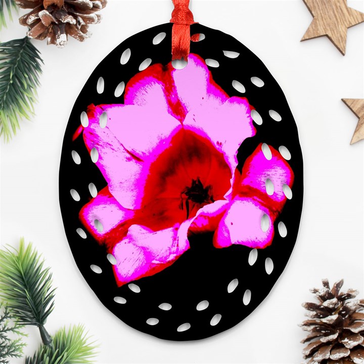 Pink and Red Tulip Ornament (Oval Filigree)