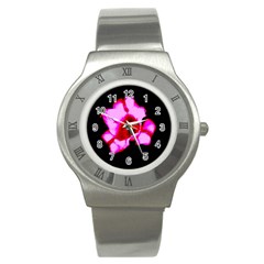 Pink And Red Tulip Stainless Steel Watch by okhismakingart