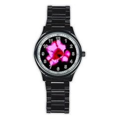 Pink And Red Tulip Stainless Steel Round Watch by okhismakingart