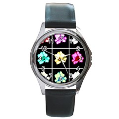 Tulip Collage Round Metal Watch by okhismakingart