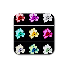 Tulip Collage Rubber Coaster (square)  by okhismakingart