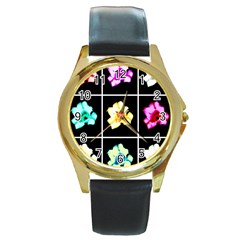 Tulip Collage Round Gold Metal Watch by okhismakingart