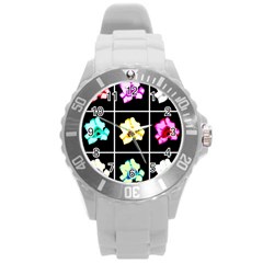 Tulip Collage Round Plastic Sport Watch (l) by okhismakingart