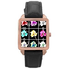 Tulip Collage Rose Gold Leather Watch  by okhismakingart