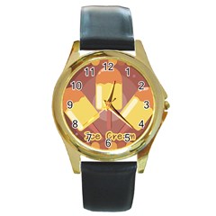 Cream Sweet Icecream Round Gold Metal Watch by Bajindul