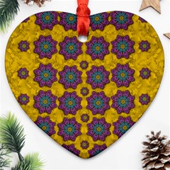 Bohemian Rare  Fantasy Flowers In The Festive Sun Ornament (heart) by pepitasart