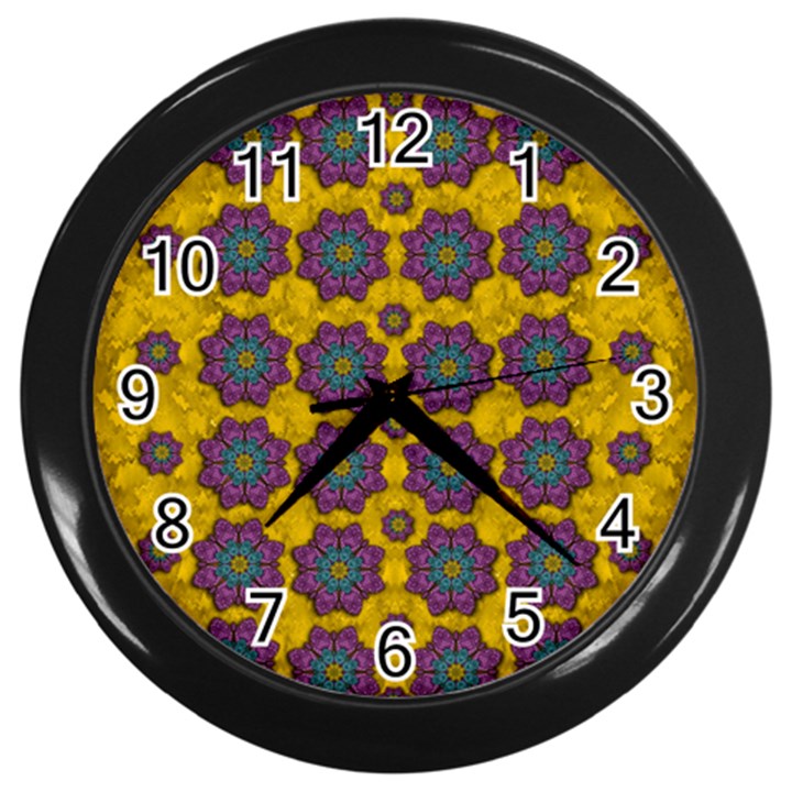 bohemian rare  fantasy flowers in the festive sun Wall Clock (Black)