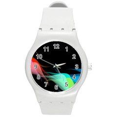 Flower 3d Colorm Design Background Round Plastic Sport Watch (m)