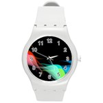 Flower 3d Colorm Design Background Round Plastic Sport Watch (M) Front