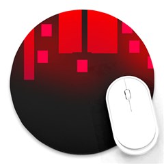 Light Neon City Buildings Sky Red Round Mousepads by HermanTelo