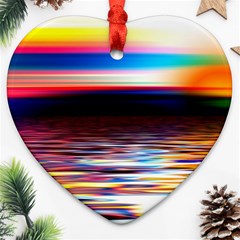 Lake Sea Water Wave Sunset Ornament (heart) by HermanTelo