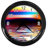 Lake Sea Water Wave Sunset Wall Clock (Black) Front