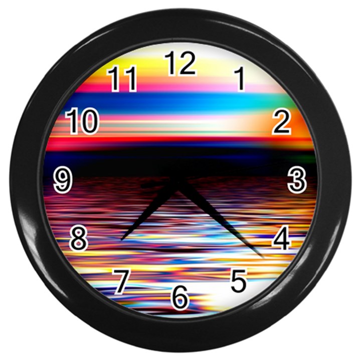 Lake Sea Water Wave Sunset Wall Clock (Black)