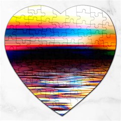 Lake Sea Water Wave Sunset Jigsaw Puzzle (heart) by HermanTelo