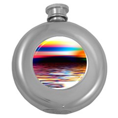 Lake Sea Water Wave Sunset Round Hip Flask (5 Oz)