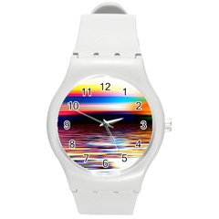 Lake Sea Water Wave Sunset Round Plastic Sport Watch (m)