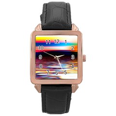 Lake Sea Water Wave Sunset Rose Gold Leather Watch 