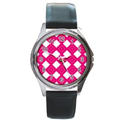 Backgrounds Pink Round Metal Watch by HermanTelo