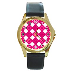 Backgrounds Pink Round Gold Metal Watch by HermanTelo