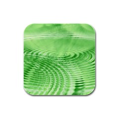 Wave Concentric Circle Green Rubber Square Coaster (4 Pack)  by HermanTelo