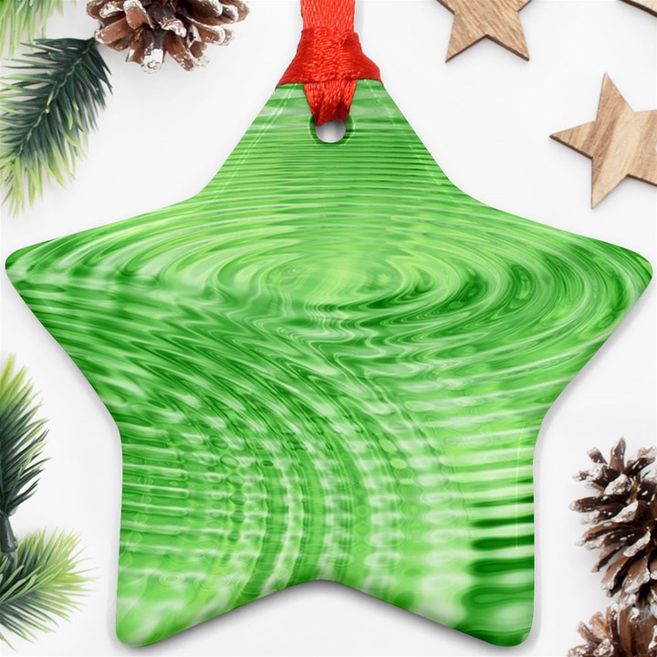 Wave Concentric Circle Green Star Ornament (Two Sides)