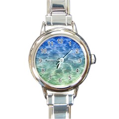 Water Blue Transparent Crystal Round Italian Charm Watch