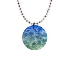 Water Blue Transparent Crystal 1  Button Necklace