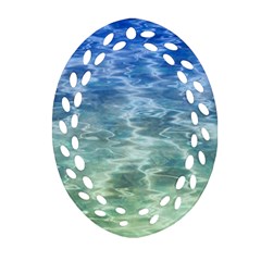 Water Blue Transparent Crystal Oval Filigree Ornament (Two Sides)