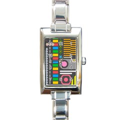 Pattern Geometric Abstract Colorful Arrows Lines Circles Triangles Rectangle Italian Charm Watch by Vaneshart