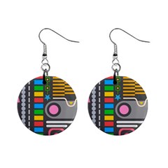 Pattern Geometric Abstract Colorful Arrows Lines Circles Triangles Mini Button Earrings by Vaneshart