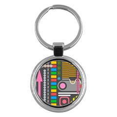 Pattern Geometric Abstract Colorful Arrows Lines Circles Triangles Key Chain (round) by Vaneshart