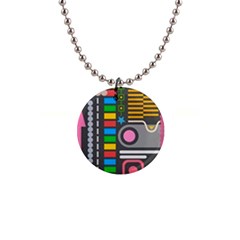 Pattern Geometric Abstract Colorful Arrows Lines Circles Triangles 1  Button Necklace by Vaneshart