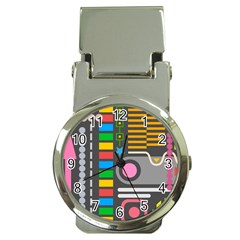 Pattern Geometric Abstract Colorful Arrows Lines Circles Triangles Money Clip Watches