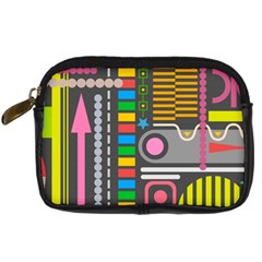 Pattern Geometric Abstract Colorful Arrows Lines Circles Triangles Digital Camera Leather Case by Vaneshart