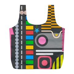 Pattern Geometric Abstract Colorful Arrows Lines Circles Triangles Full Print Recycle Bag (l) by Vaneshart