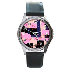 Vibrant Tropical Dot Patterns Round Metal Watch by Vaneshart