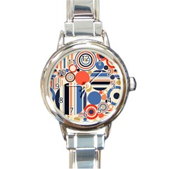 Geometric Abstract Pattern Colorful Flat Circles Decoration Round Italian Charm Watch by Vaneshart