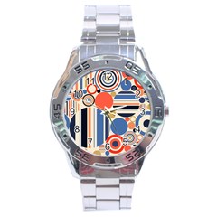 Geometric Abstract Pattern Colorful Flat Circles Decoration Stainless Steel Analogue Watch by Vaneshart