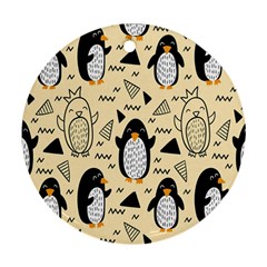 Hand Drawn Penguin Doodle Pattern Ornament (Round)