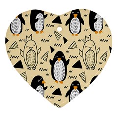 Hand Drawn Penguin Doodle Pattern Ornament (Heart)