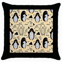 Hand Drawn Penguin Doodle Pattern Throw Pillow Case (Black)