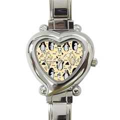 Hand Drawn Penguin Doodle Pattern Heart Italian Charm Watch