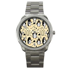 Hand Drawn Penguin Doodle Pattern Sport Metal Watch