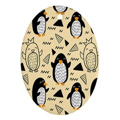 Hand Drawn Penguin Doodle Pattern Oval Ornament (Two Sides)