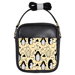 Hand Drawn Penguin Doodle Pattern Girls Sling Bag