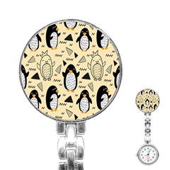 Hand Drawn Penguin Doodle Pattern Stainless Steel Nurses Watch