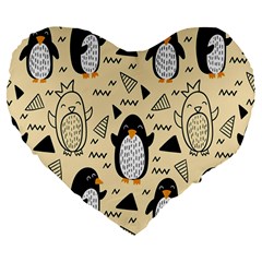 Hand Drawn Penguin Doodle Pattern Large 19  Premium Flano Heart Shape Cushions