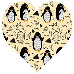 Hand Drawn Penguin Doodle Pattern Wooden Puzzle Heart