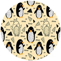 Hand Drawn Penguin Doodle Pattern Wooden Puzzle Round