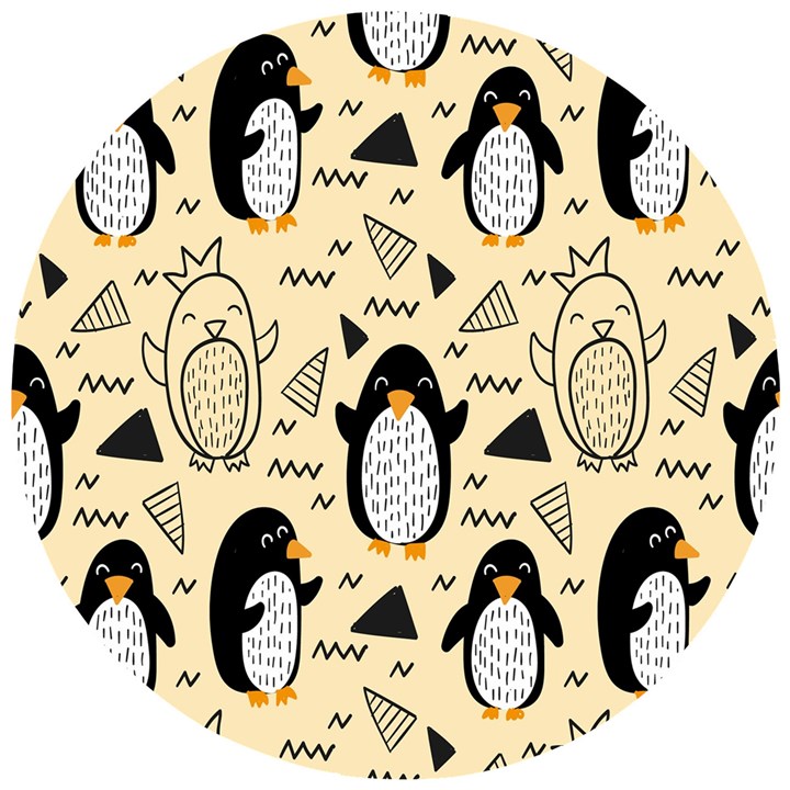 Hand Drawn Penguin Doodle Pattern Wooden Puzzle Round